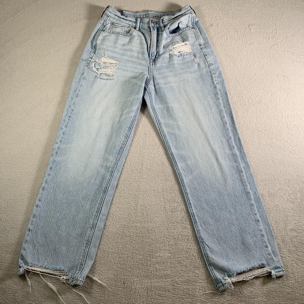 American Eagle 90s Boyfriend High Rise Jeans Womens 6 Distressed Raw Hem Denim